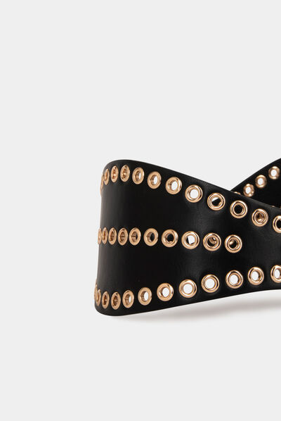 Ceinture avec oeillets noir femme