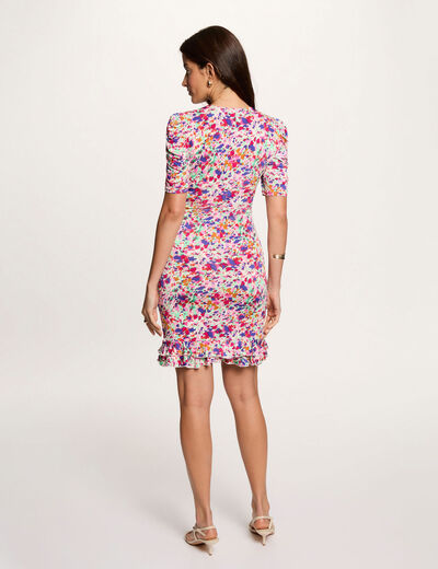 Robe courte manches bouffantes multicolore femme