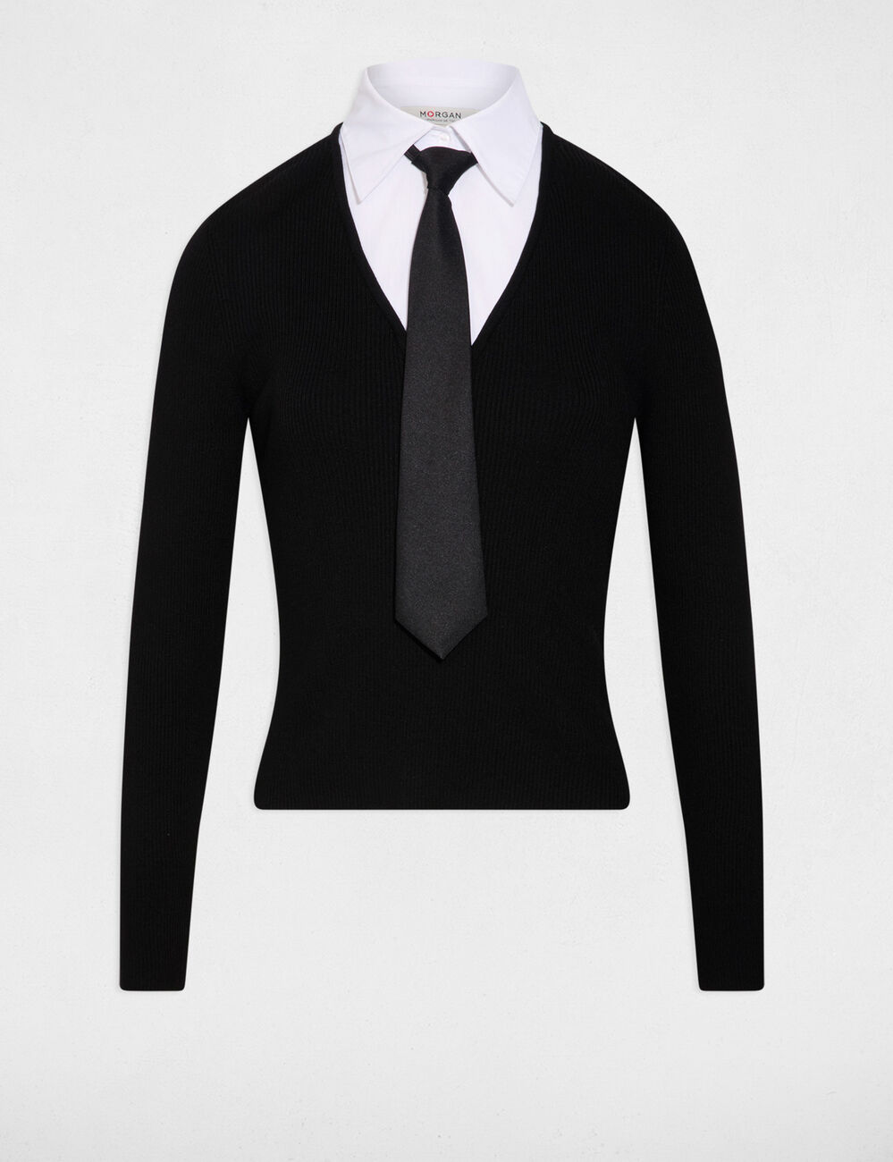 Pull 2-en-1 col &agrave; revers noir femme