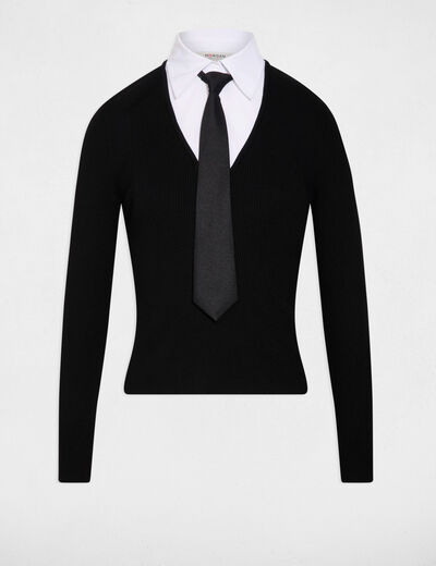 Pull 2-en-1 col &agrave; revers noir femme