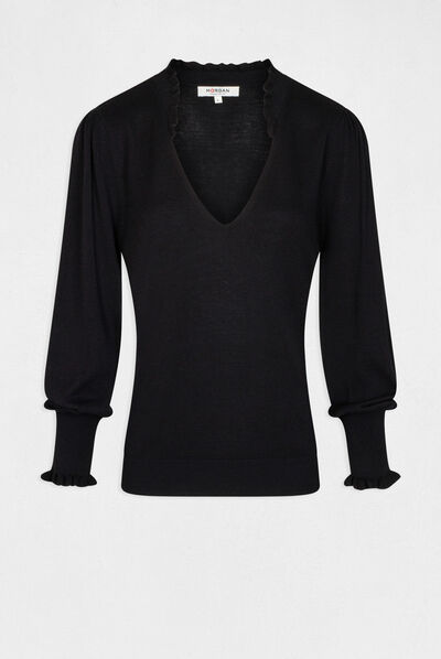 Pull manches longues avec volants marine femme