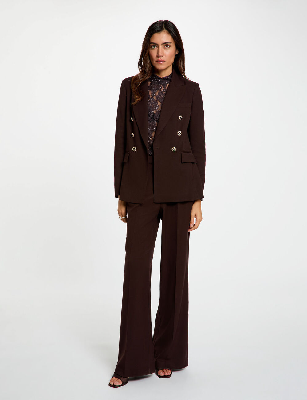 Blazer ajust&eacute; manches longues marron fonc&eacute; femme