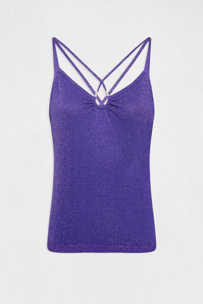 Débardeur pull bretelles fines violet fonce femme