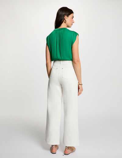 Blouse manches courtes satin vert prairie femme