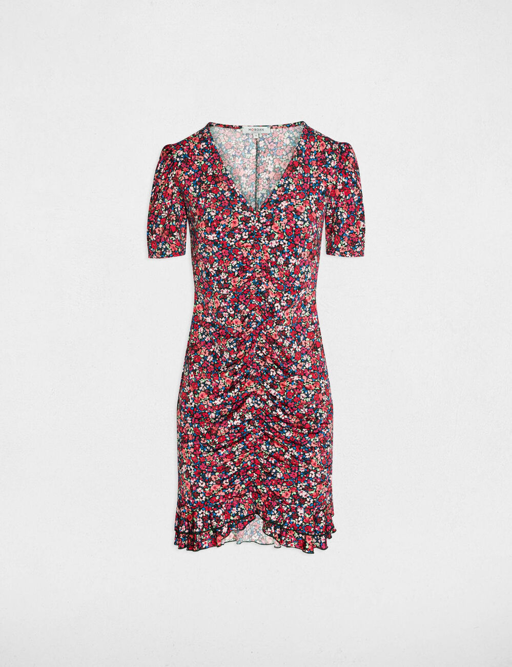 Robe courte manches bouffantes multicolore femme