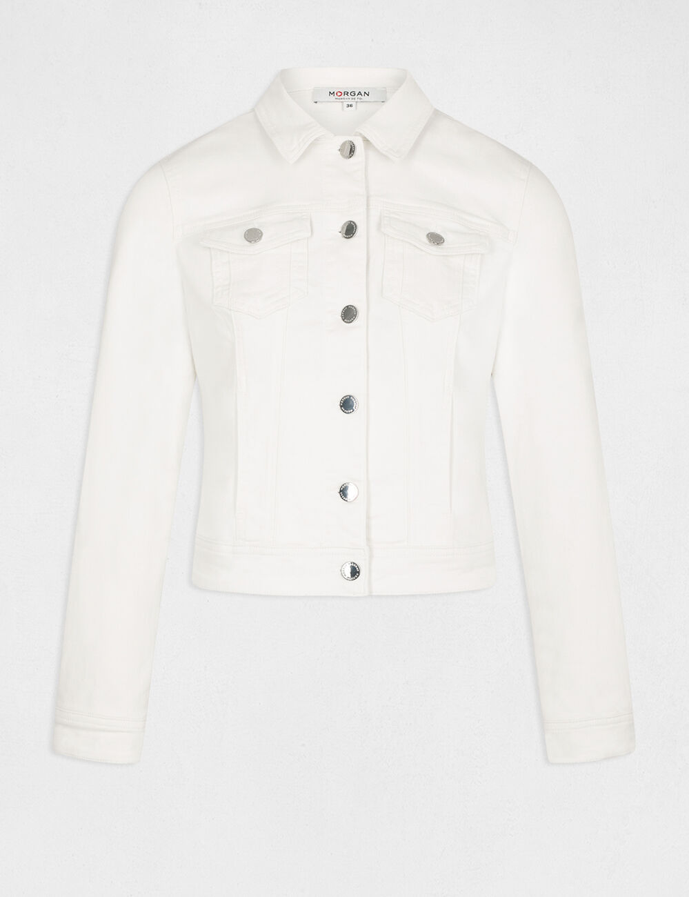 Veste droite boutonnée en jean ivoire femme