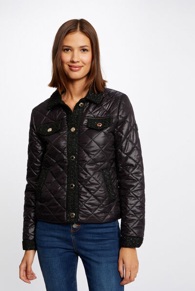 Doudoune droite boutonnée noir femme