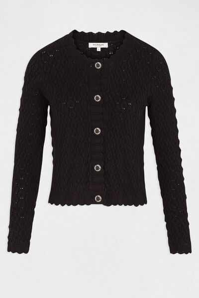 Gilet manches longues avec col rond noir femme