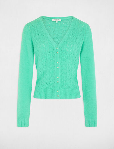 Gilet manches longues à détails ajourés vert menthe femme