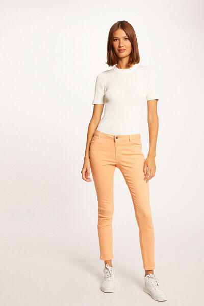Jeans skinny taille basse orange clair femme
