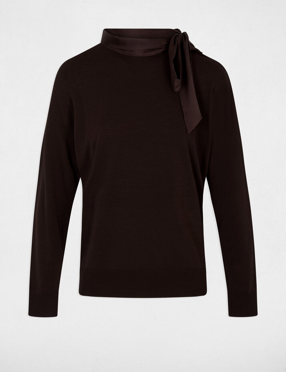 Pull col rond manches longues marron fonc&eacute; femme