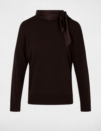 Pull col rond manches longues marron fonc&eacute; femme
