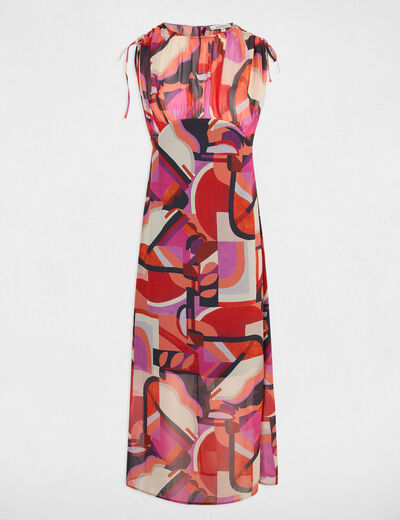 Robe longue cintrée imprimée multicolore femme