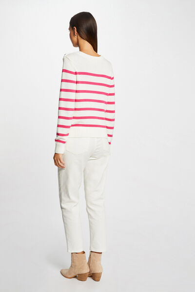 Pull manches longues à rayures ecru femme