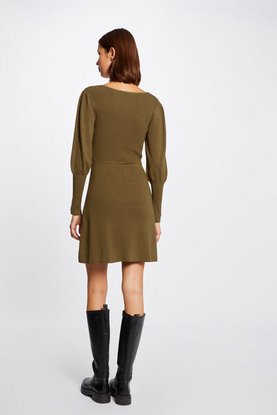 Robe pull patineuse avec col en V vert moyen femme