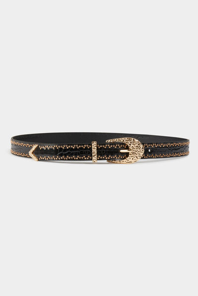 Ceinture croco avec clous noir femme