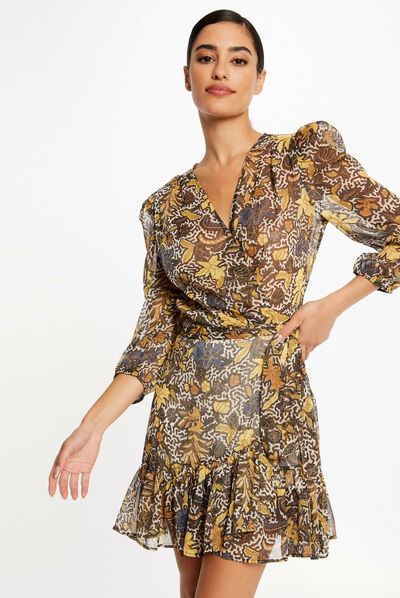 Robe portefeuille imprimé végétal multico femme