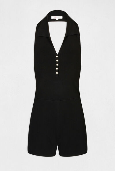 Combinaison en tricot ajustée dos ouvert noir femme