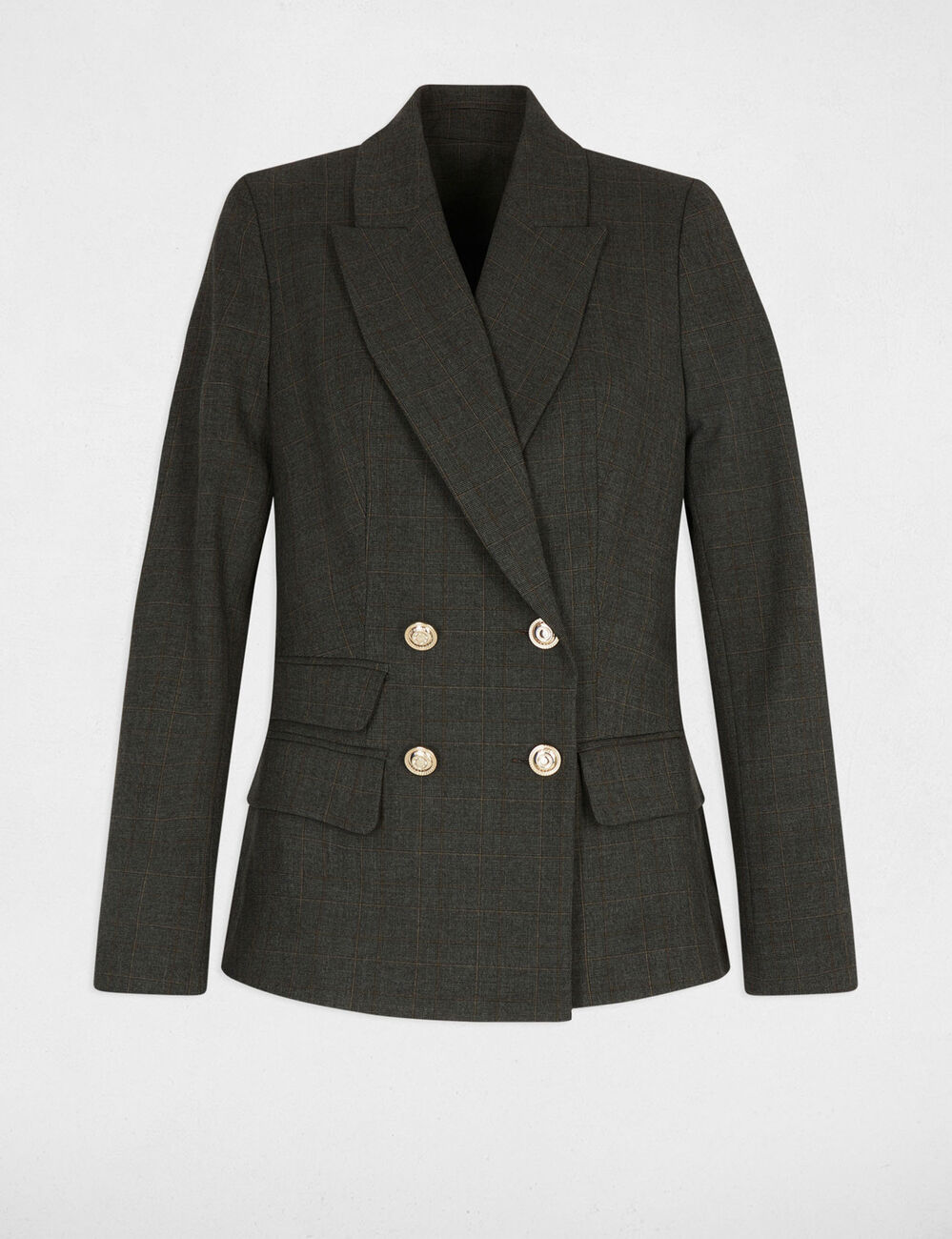 Blazer droit &agrave; carreaux gris moyen femme