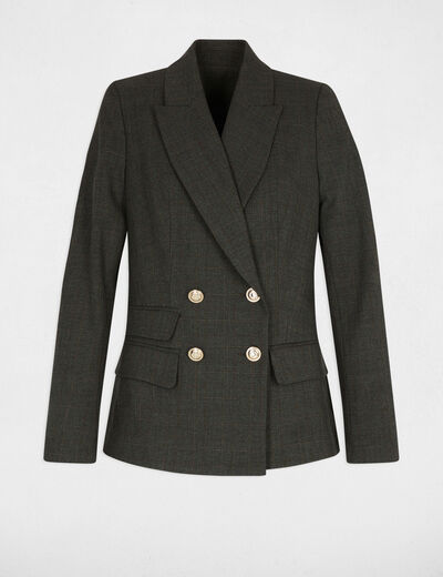 Blazer droit &agrave; carreaux gris moyen femme