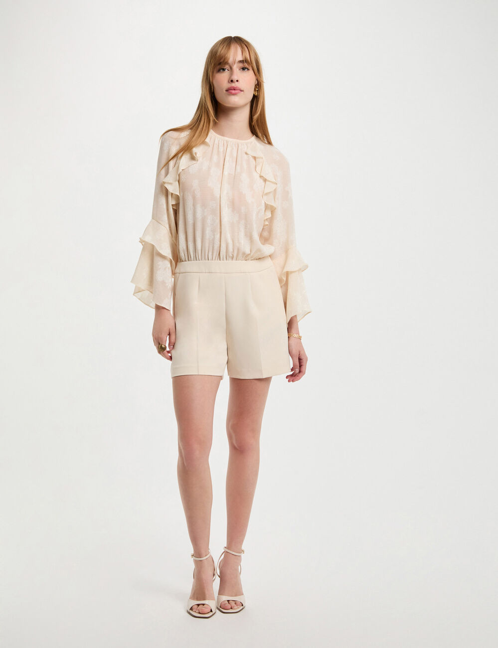 Combishort &agrave; volants creme femme
