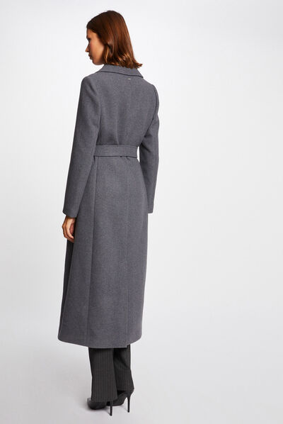 Manteau droit ceinturé gris moyen femme