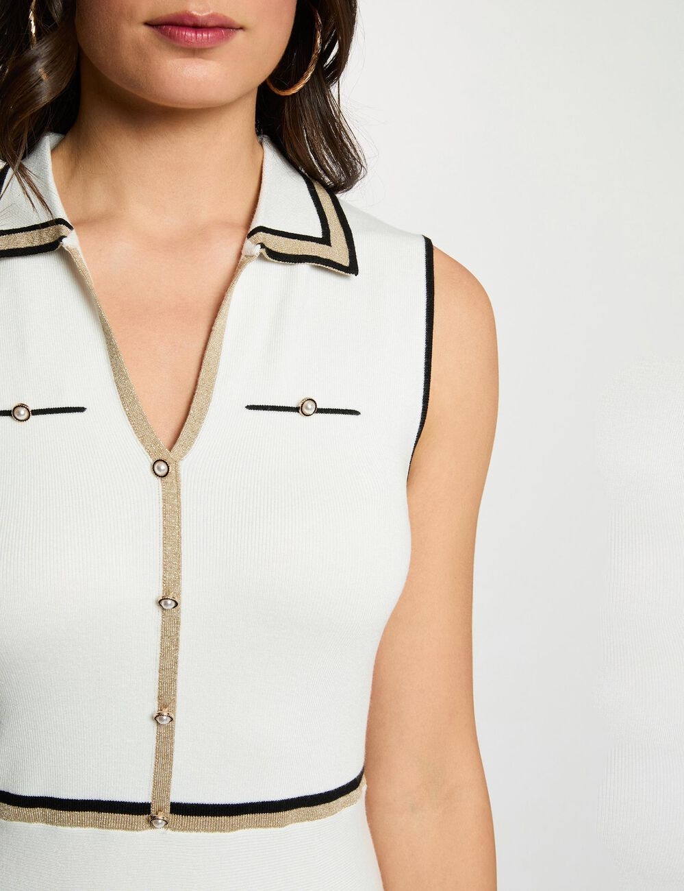 Robe tricot col &agrave; revers blanc femme