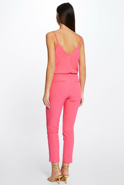 Blouse bretelles fines à dentelle rose femme