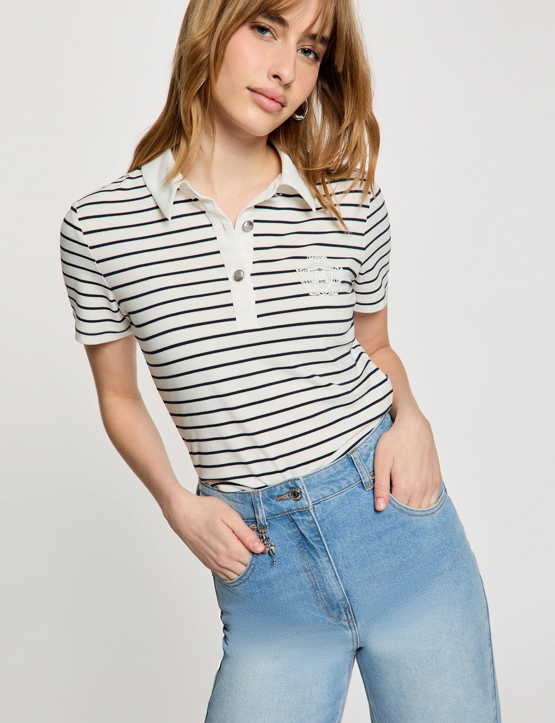 Haut à rayures avec col polo blanc femme Haut à rayures avec col polo blanc femme