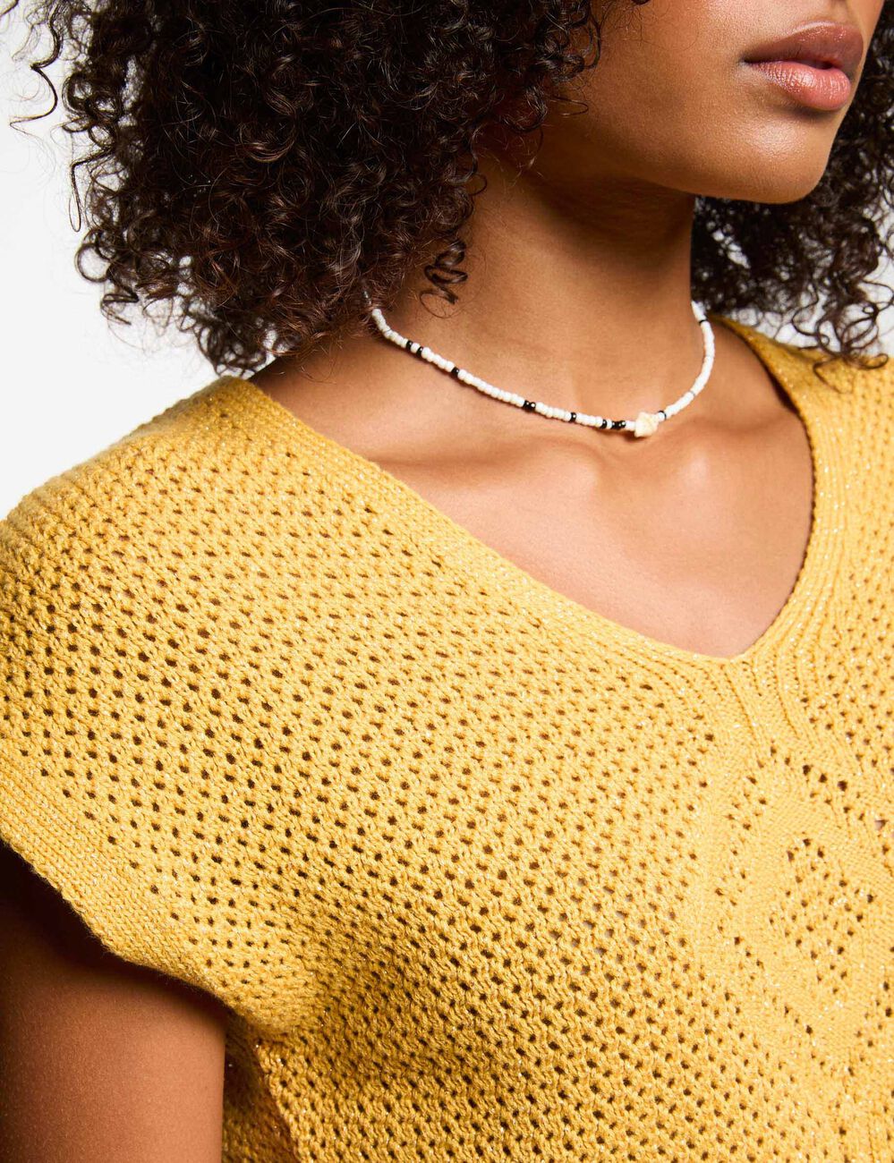Pull manches courtes jaune moutarde femme