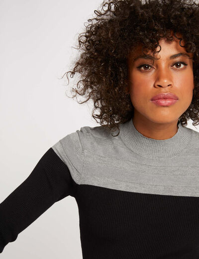 Pull manches longues col montant gris moyen femme