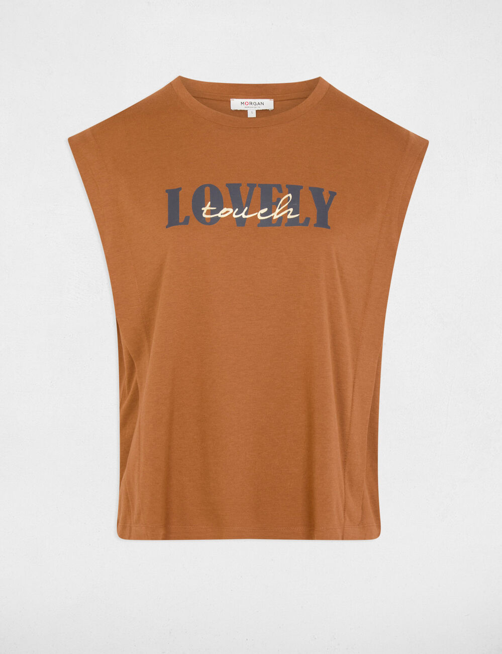 T-shirt droit col rond camel femme