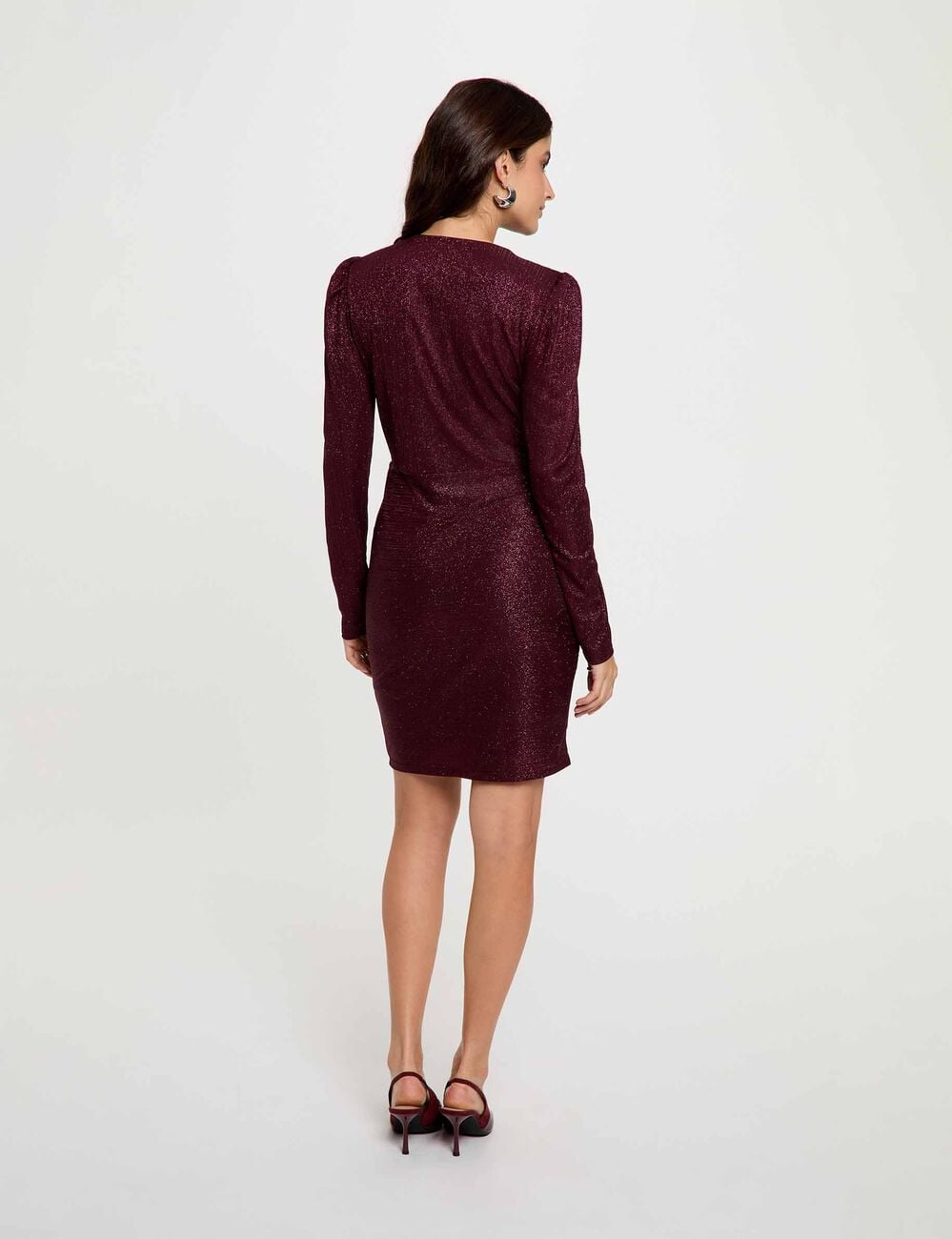 Robe cache-coeur drap&eacute;e bordeaux femme