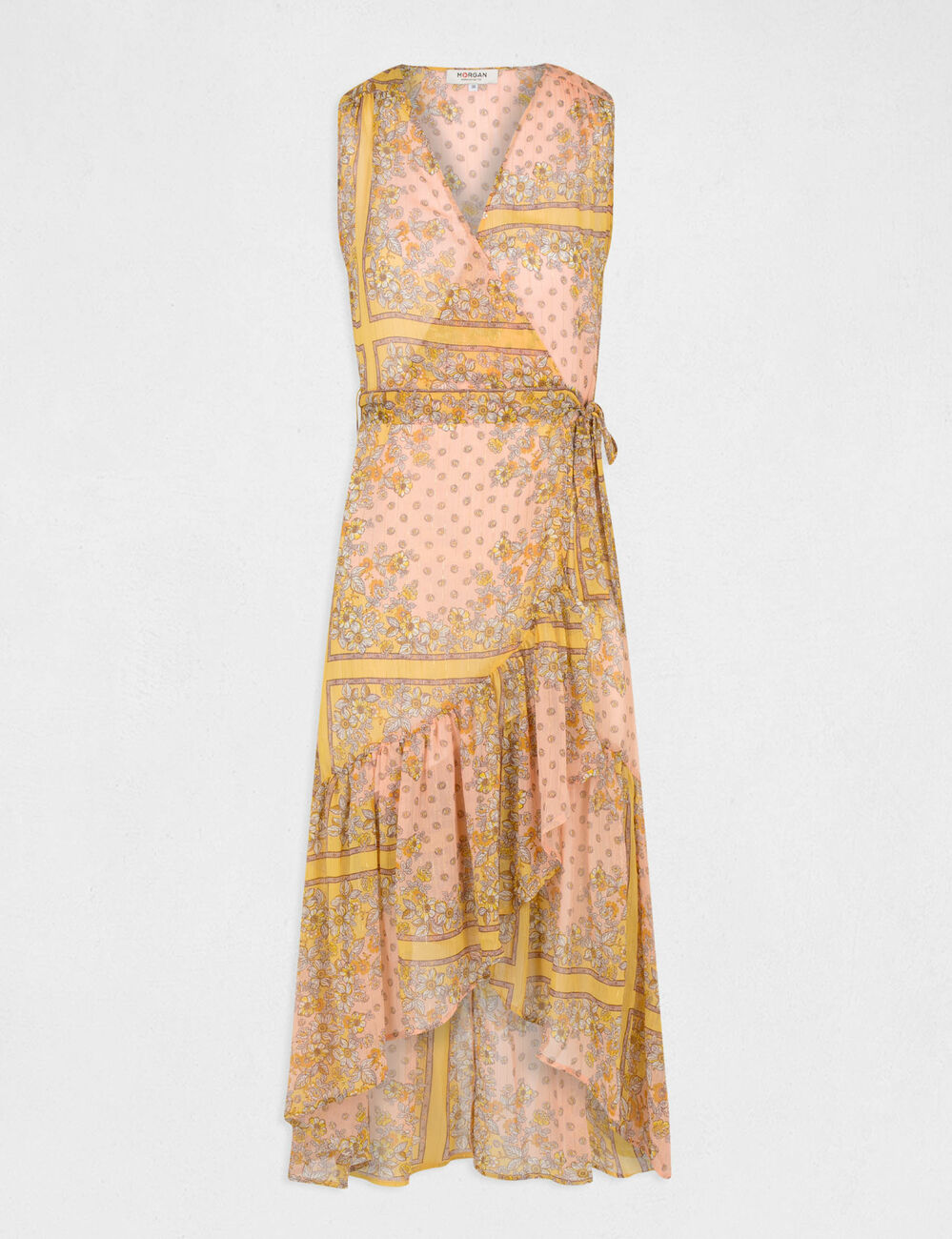 Robe longue portefeuille imprimé floral multico femme