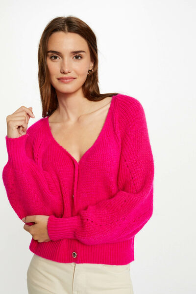 Gilet manches longues boutonné rose moyen femme