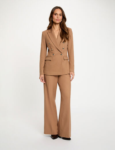 Pantalon large taille haute marron femme