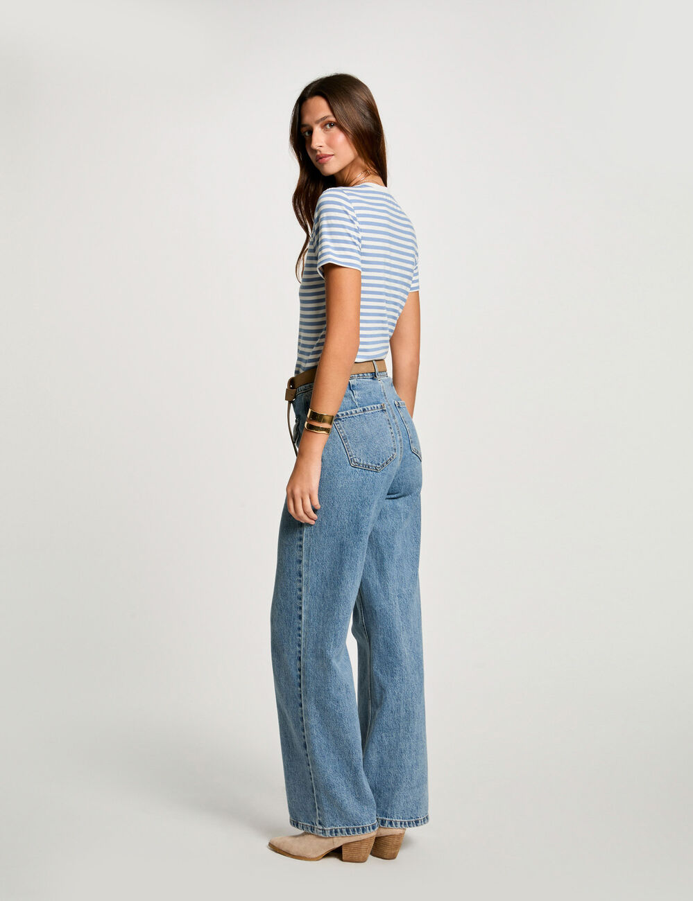 T-shirt manches courtes rayé blanc femme