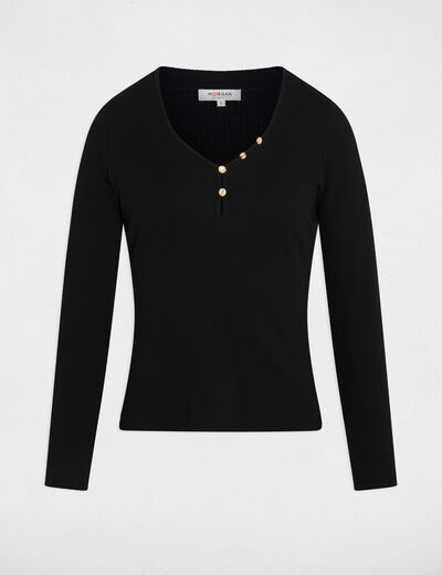 T-shirt col coeur boutonn&eacute; noir femme