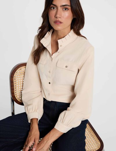 Chemise en velours c&ocirc;tel&eacute; ivoire femme