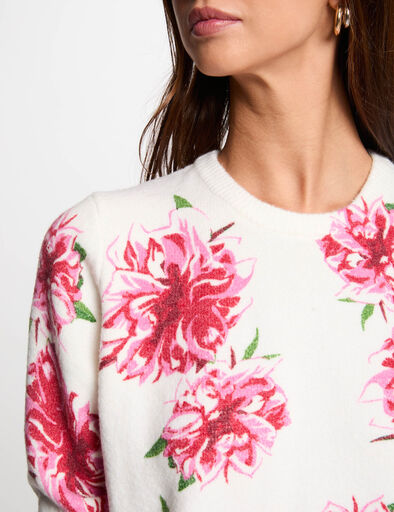 pull col rond imprime floral ivoire femme Pull col rond imprimé floral ivoire femme