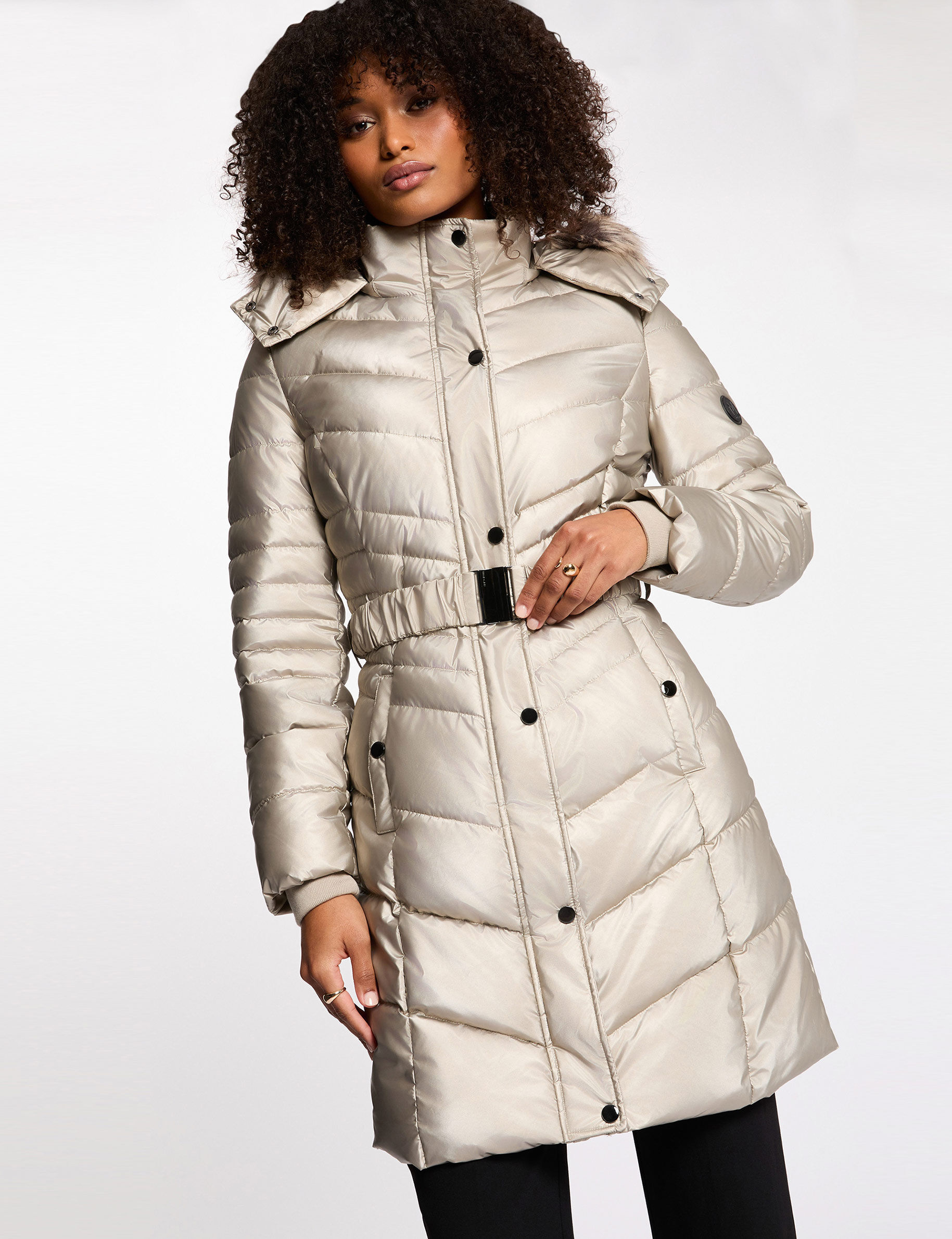 Doudoune mi longue ajustée jaune or femme