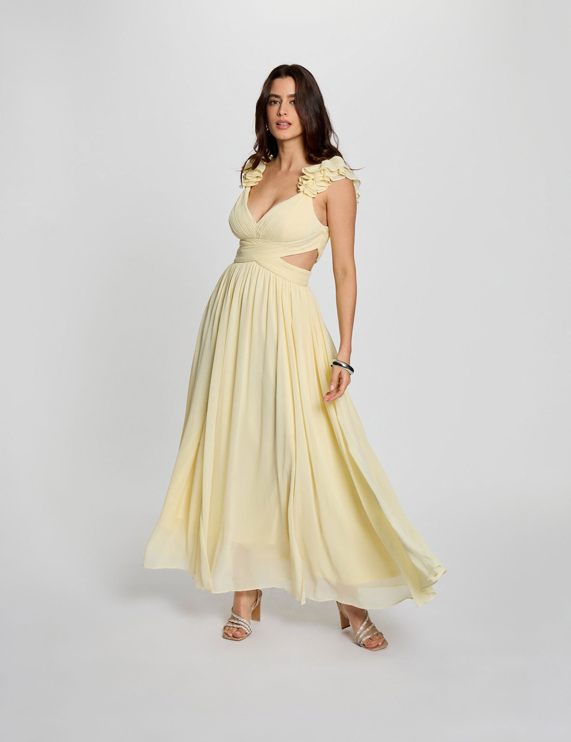 Robe longue droite fluide jaune pastel femme - vue 1