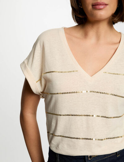 T-shirt manches courtes creme femme