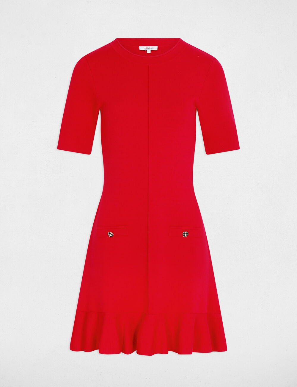 Robe tricot courte cintr&eacute;e rouge femme