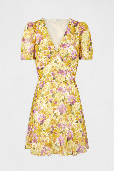 Robe trap&egrave;ze &agrave; volants imprim&eacute; floral multico femme