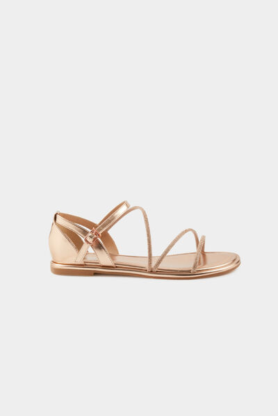 Sandales plates avec détails strass vieux rose femme