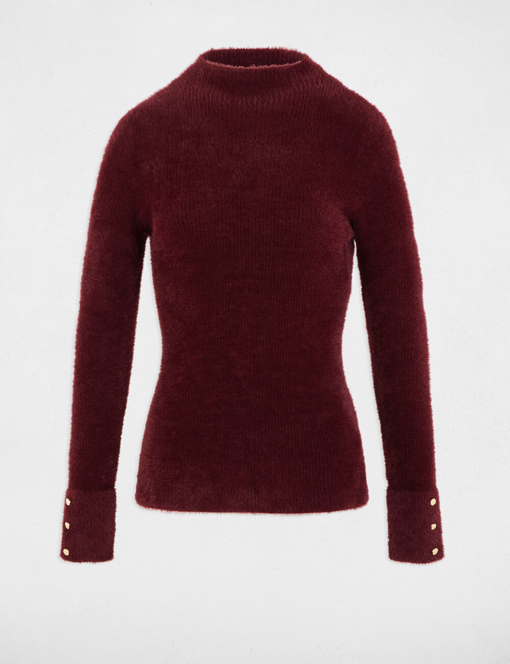 Pull manches longues maille duveteuse prune femme