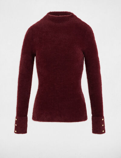 Pull manches longues maille duveteuse prune femme