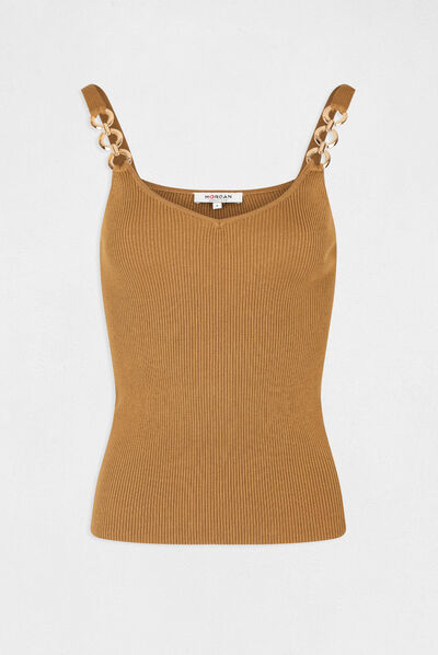 Pull débardeur à ornements métalliques caramel femme