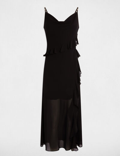 Robe midi ajustée volants noir femme